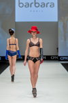 Barbara lingerie show — CPM FW16/17 (looks: red hat, black bra, black briefs, black pumps, black long leather gloves)