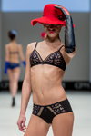 Barbara lingerie show — CPM FW16/17 (looks: red hat, black bra, black briefs, black long leather gloves)