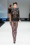 Le Bourget lingerie show — CPM FW16/17 (looks: transparent guipure jumper, polka dot black and white bowknot, black pumps, black openwork tights)