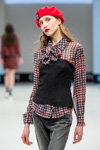 Marc Cain show — CPM FW16/17 (looks: red beret, grey jeans, checkered blouse)