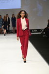 Pretty One show — CPM SS17 (looks: white blouse with jabot, red pantsuit, black pumps)