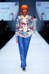Grazia Indonesia show — Jakarta Fashion Week SS17 (looks: printed multicolored blazer, blue lace trousers)