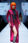 Grazia Indonesia show — Jakarta Fashion Week SS17 (looks: fuchsiaevening dress with slit, striped black and white cotton knee socks)