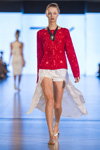 Tata Kalita show — Lviv Fashion Week ss17 (looks: raspberry jumper, white shorts, silver sandals)