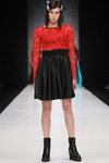 Belarus Fashion Week show — MBFWRussia FW16/17 (looks: black skirt, black lowboots, red guipure jumper)