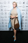 Ekaterina Odintsova. Guests — MBFWRussia FW16/17 (looks: sky blue coat, beige dress, brown bag)