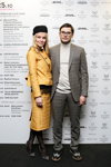 Guests — MBFWRussia SS2016 (looks: blond hair, black hat, yellow quilted men's suit, black polka dot tights, grey men's suit, )
