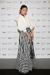 Guests — MBFWRussia SS2017 (looks: white blouse, striped maxi black and white skirt)