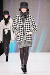 Slava Zaitsev show — MBFWRussia SS2017 (looks: black hat, with houndstooth print black and white coat, with houndstooth print mini black and white skirt, black tights)