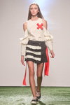 Anna K show — Mercedes-Benz Kiev Fashion Days SS17 (looks: white blouse, checkered mini black and white skirt)