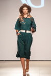 Tatyana Bryk. V by GRES show — Mercedes-Benz Kiev Fashion Days SS17 (looks: brown hat, polka dot aquamarine dress)