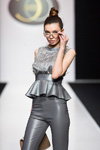 ELEONORA AMOSOVA show — Moscow Fashion Week FW16/17 (looks: grey top with basque, grey trousers, beige bag, glasses, bun (hairstyle))