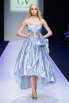 GV Galina Vasilyeva show — Moscow Fashion Week FW16/17 (looks: blond hair, sky bluecocktail dress, silver pumps)