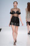 NADIA SLAVINA show — Moscow Fashion Week FW16/17 (looks: black transparent blouse, black mini skirt with zipper, black pencil skirt, black sandals)