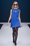 Pierre Cardin show — Moscow Fashion Week FW16/17 (looks: blue mini dress, black tights, black pumps, Sunglasses)
