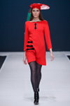 Pierre Cardin show — Moscow Fashion Week FW16/17 (looks: red mini dress, black tights, red hat, black lowboots)