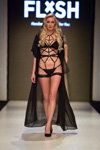 Lingerie show — Riga Fashion Week SS17 (looks: black peignoir, black bra, black briefs, black pumps)