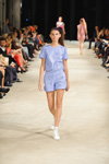 Alina Peretiatko. Alonova show — Ukrainian Fashion Week SS17 (looks: sky blue shorts, sky blue top, white sneakers)