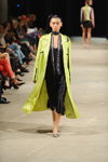 Alonova show — Ukrainian Fashion Week SS17 (looks: lime coat, blackcocktail dress, silver pumps)