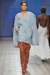 Andre Tan show — Ukrainian Fashion Week SS17 (looks: sky blue cape, brown knee high boots)