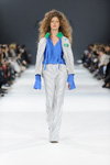 Julia Aysina show — Ukrainian Fashion Week SS17 (looks: sky blue blouse, white striped pantsuit)