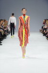Label One show — Ukrainian Fashion Week SS17 (looks: striped dress, yellow pumps)