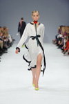 Darya Maystrenko. Label One show — Ukrainian Fashion Week SS17 (looks: white neckline dress with slit, yellow pumps)