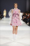 Nadya Dzyak show — Ukrainian Fashion Week SS17 (looks: white knee-highs, white pumps, flowerfloral mini multicolored dress)