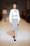 RITO show — Ukrainian Fashion Week SS17 (looks: white blouse, grey skirt with slit, black pumps)