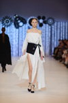 T.Mosca show — Ukrainian Fashion Week SS17 (looks: whiteevening dress with slit, black pumps)