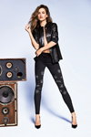 Calzedonia AW 16/17 tights campaign (looks: black leather jacket, black leggins, black pumps)
