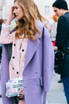 Street fashion. 13/03/2016 — Mercedes-Benz Fashion Week Russia (looks: lilac coat)