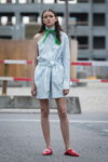 Pokaz Lala Berlin — Copenhagen Fashion Week SS18 (ubrania i obraz: bluzka błękitna, szorty błękitne)