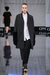 LGP by Yulia Nikolaeva show — CPM FW17/18 (looks: black coat, white blouse, black trousers)