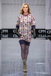 VEMINA CITY show — CPM FW17/18 (looks: black long gloves, with houndstooth print multicolored dress, grey boots, striped tights)