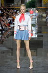 MARINA HOERMANSEDER show — Der Berliner Mode Salon SS18 (looks: sky blue mini skirt, pink belt, short haircut)