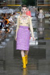 MARINA HOERMANSEDER show — Der Berliner Mode Salon SS18 (looks: cream transparent jumper, yellow boots, lilac skirt)