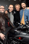 Saturnino Celani, Claudio Domenicali, Renzo Rosso, Andrea Rosso. Präsentation von Ducati x Diesel. Milano Moda Uomo fashion week (Person: Renzo Rosso)