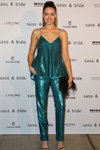 April Rose Pengilly. sass & bide. Guests — MBFWAustralia 2017 (looks: turquoise top, turquoise trousers, black sandals, black clutch)