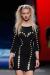 Maya Hansen show — MBFW Madrid SS18 (looks: blond hair, blackperforatedcocktail dress)