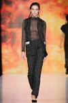 Ksenia Knyazeva show — MBFWRussia fw17/18 (looks: black transparent jumper, black pumps, black striped vest, black striped trousers)