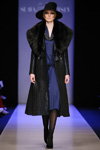 Slava Zaitsev show — MBFWRussia fw17/18 (looks: black hat, black midi coat, black tights, blue dress)