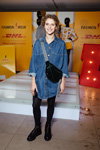 Valeria Guzema. Guests — Mercedes-Benz Kiev Fashion Days FW17/18 (looks: black tights, sky blue denim dress)