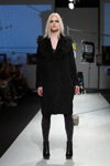 Narciss show — Riga Fashion Week AW17/18 (looks: black coat, black tights, black lowboots, blond hair)
