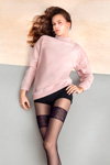 THE GIRL. Fiore lookbook (looks: black tights which imitate stockings, pink jumper)