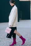 Street fashion. 03/2017 — MBFWRussia fw17/18 (looks: pink bag, fuchsia boots, black large mesh tights)