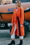 Street fashion. 03/2017 — MBFWRussia fw17/18 (looks: orange coat, white trousers)