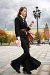 Street fashion. 21/11/2017 — MBFWRussia SS18 (looks: brown bag, black pantsuit)