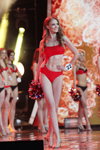 Dziyana Astapchyk. Swimsuit competition — Miss Belarus 2018 (looks: red swimsuit)