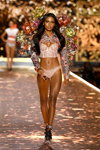 Jasmine Tookes. GOLDEN ANGEL — Victoria's Secret Fashion Show 2018 (Looks: rosaner BH-Top, rosaner Slip aus Guipure-Spitze)
